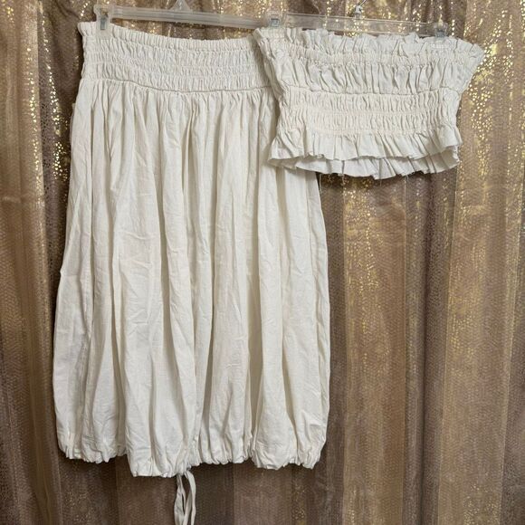 Free People Ivory All The Things Tube Top Midi Skirt Set Medium - Picture 2 of 11